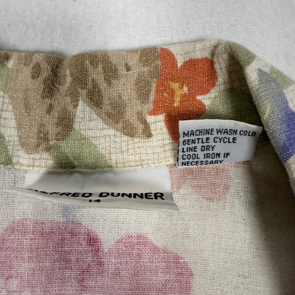 Alfred Dunner vintage Floral Linen Blend Button Down Shirt Tropical Hawaiian 14 - Picture 3 of 6